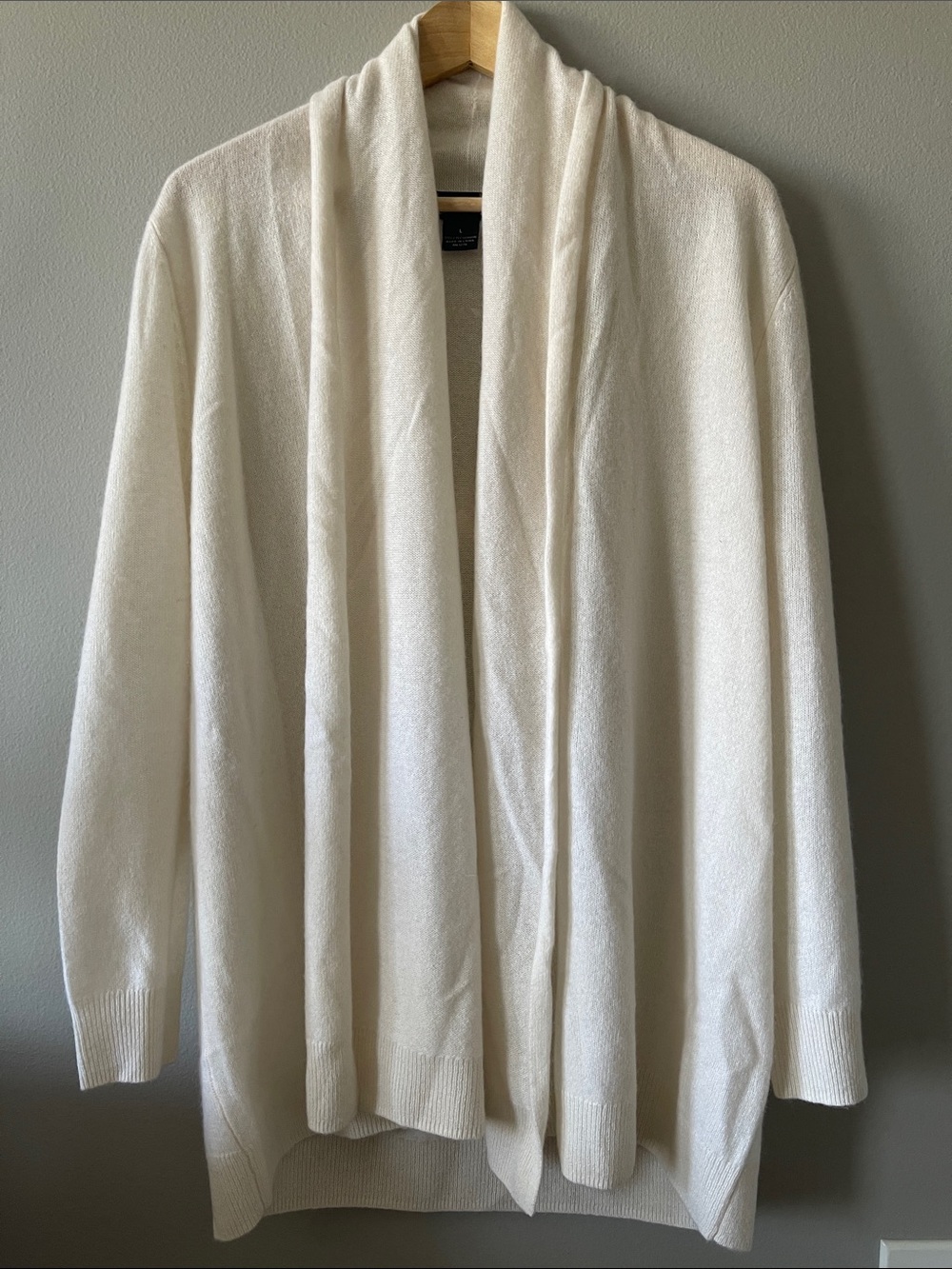 100% Cashmere C by BLOOMINGDALES Open Front Cream Shawl Collar Women's Cardigan